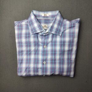 Peter Millar Shirt Mens Large Blue Pink Plaid Button Up Long Sleeve Cotton Dress